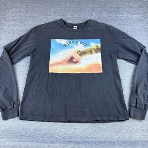 Black Long Sleeve Tee with Kitty Graphic‎ & Words On Back